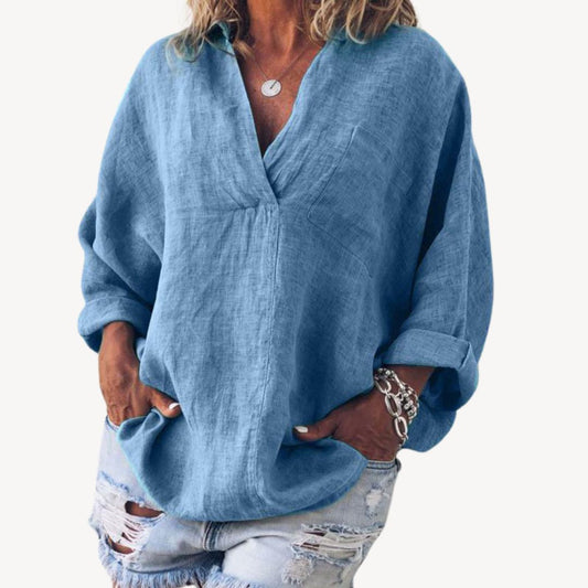 Image of Esme | Women's V-Neck Oversized Blouse