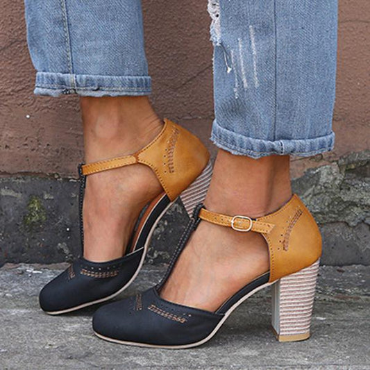 Image of Mary | Women's Block Heel T-Strap Heels