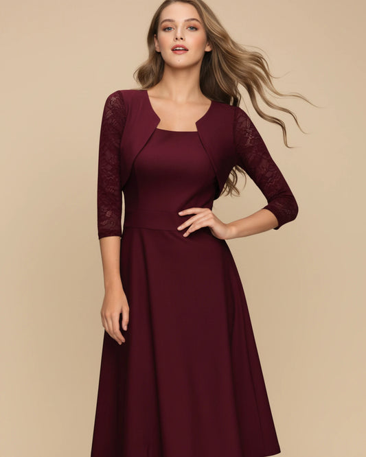Women's 3/4 Sleeve A-Line Midi Dress image