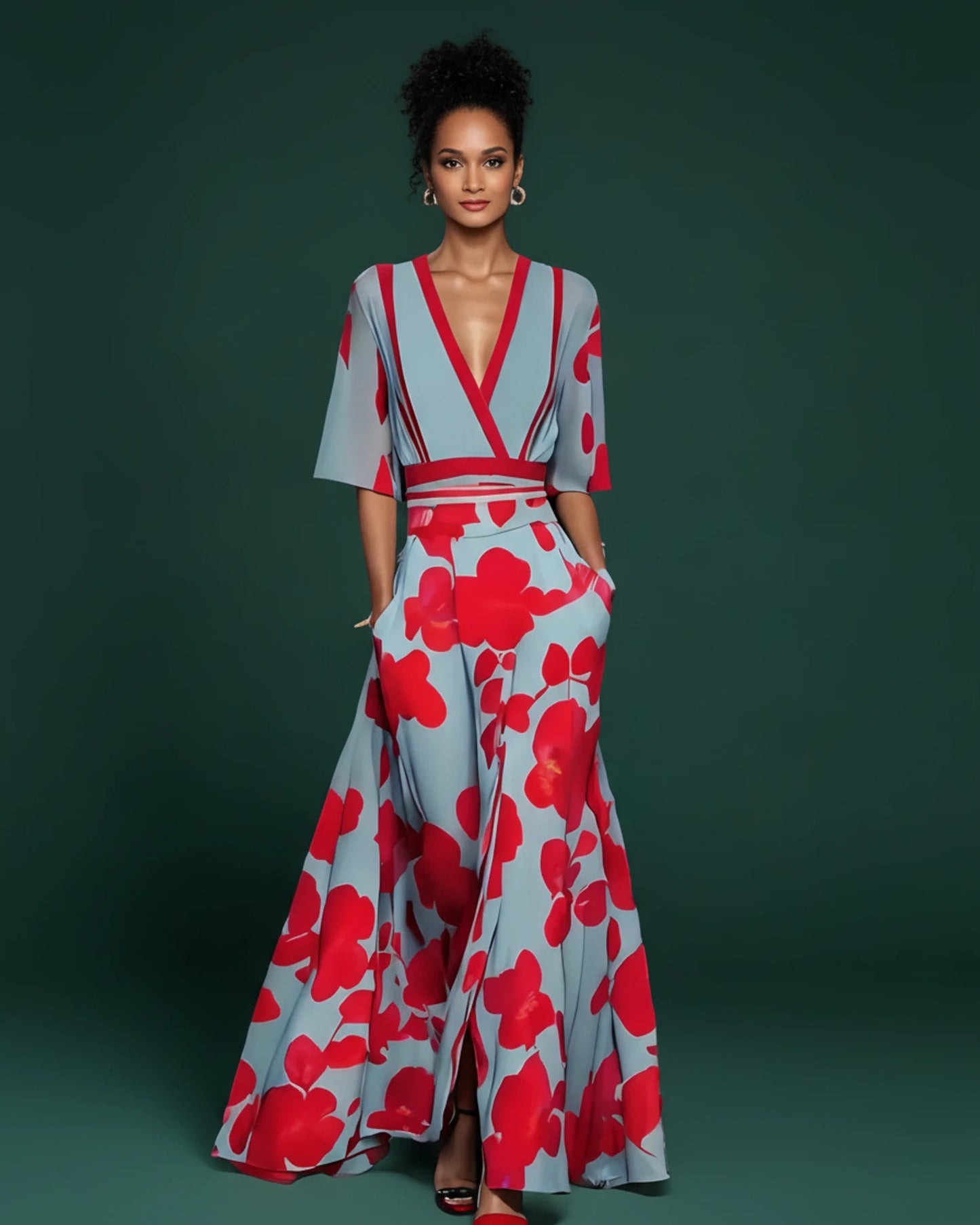 Women's Floral V-Neck Maxi Dress image