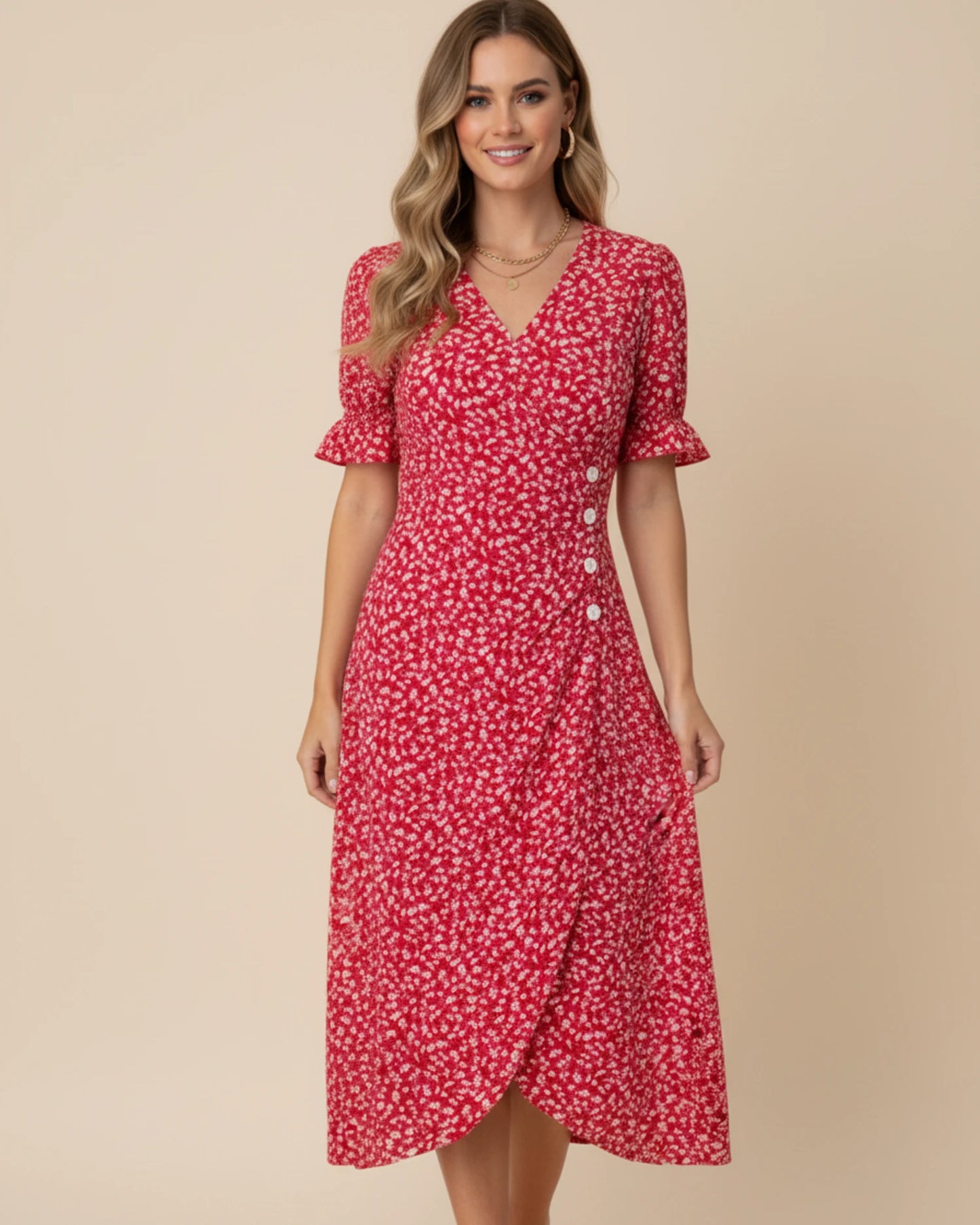 Women's Floral Wrap Midi Dress image