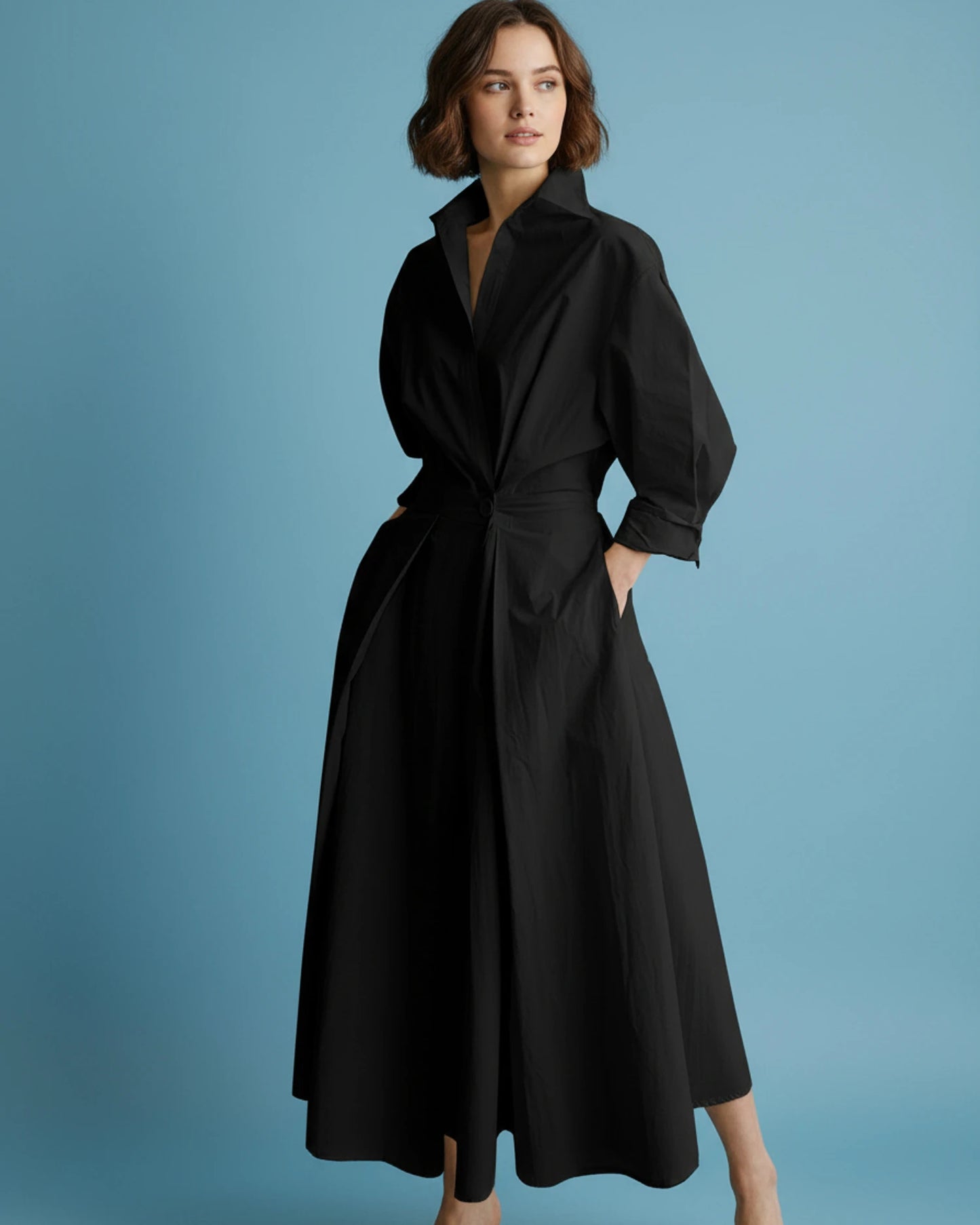 Women's Pocketed A-Line Midi Dress image