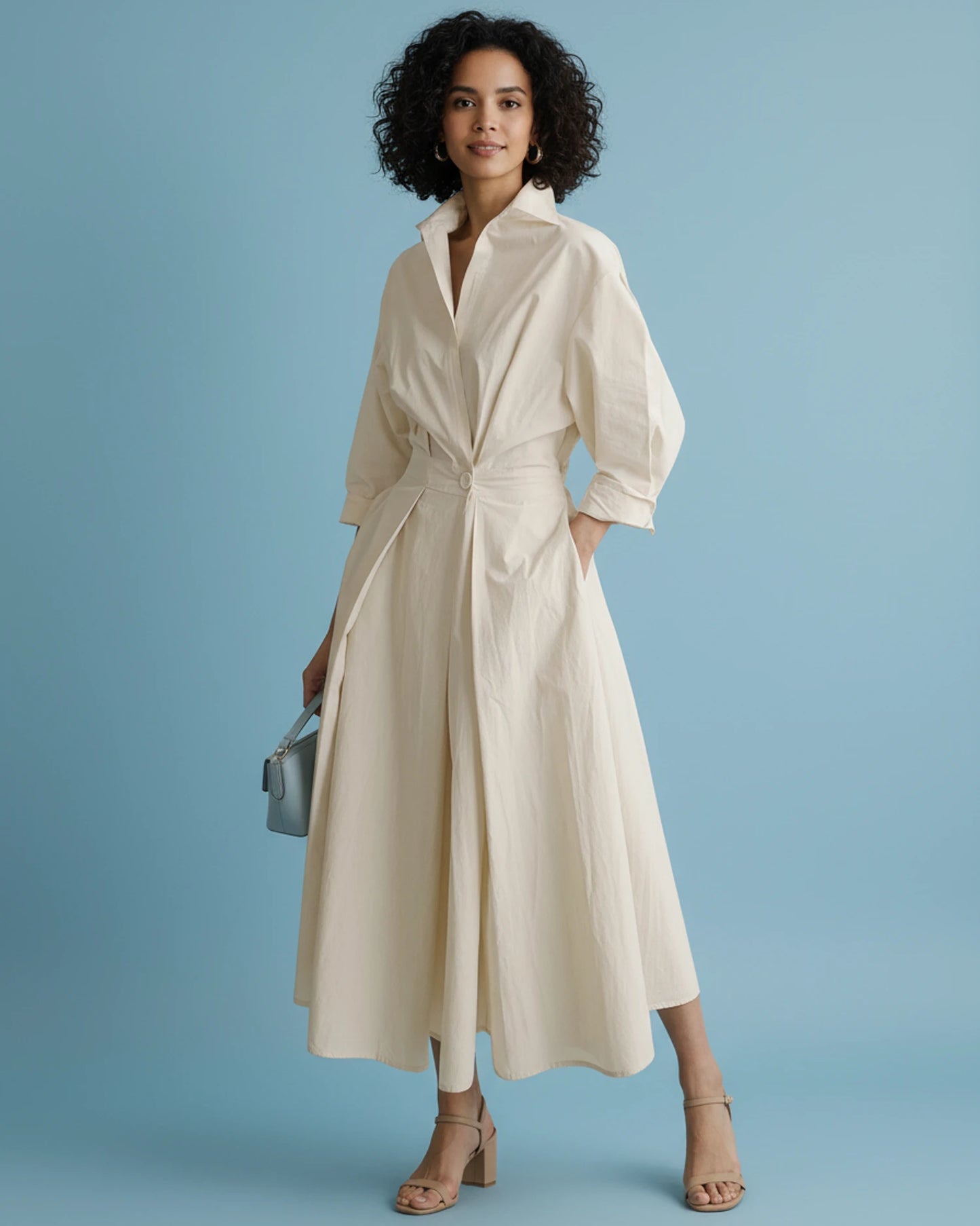 Women's Pocketed A-Line Midi Dress image