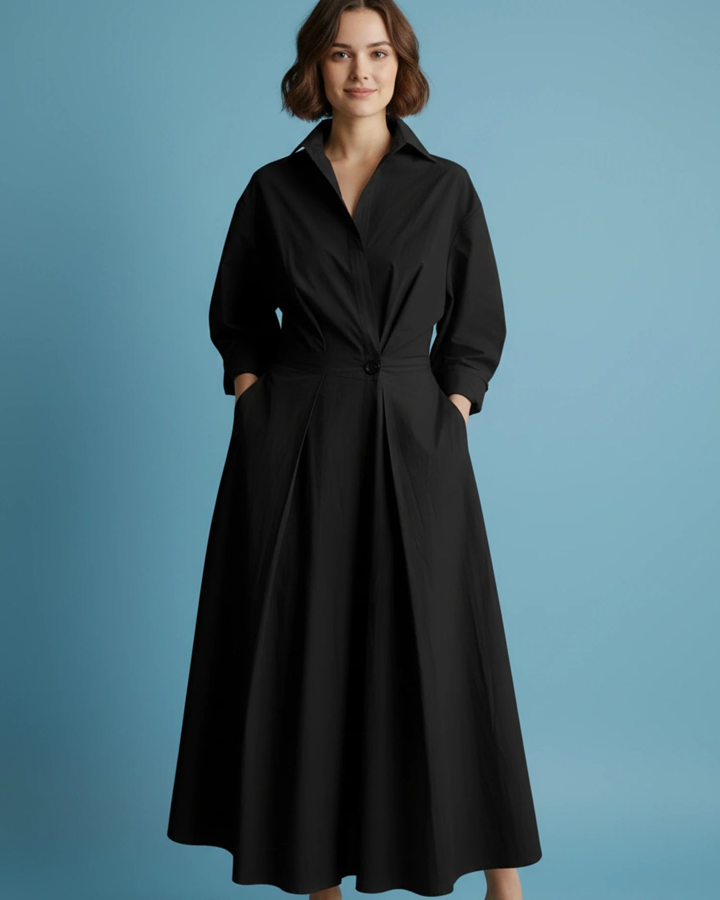 Women's Pocketed A-Line Midi Dress image