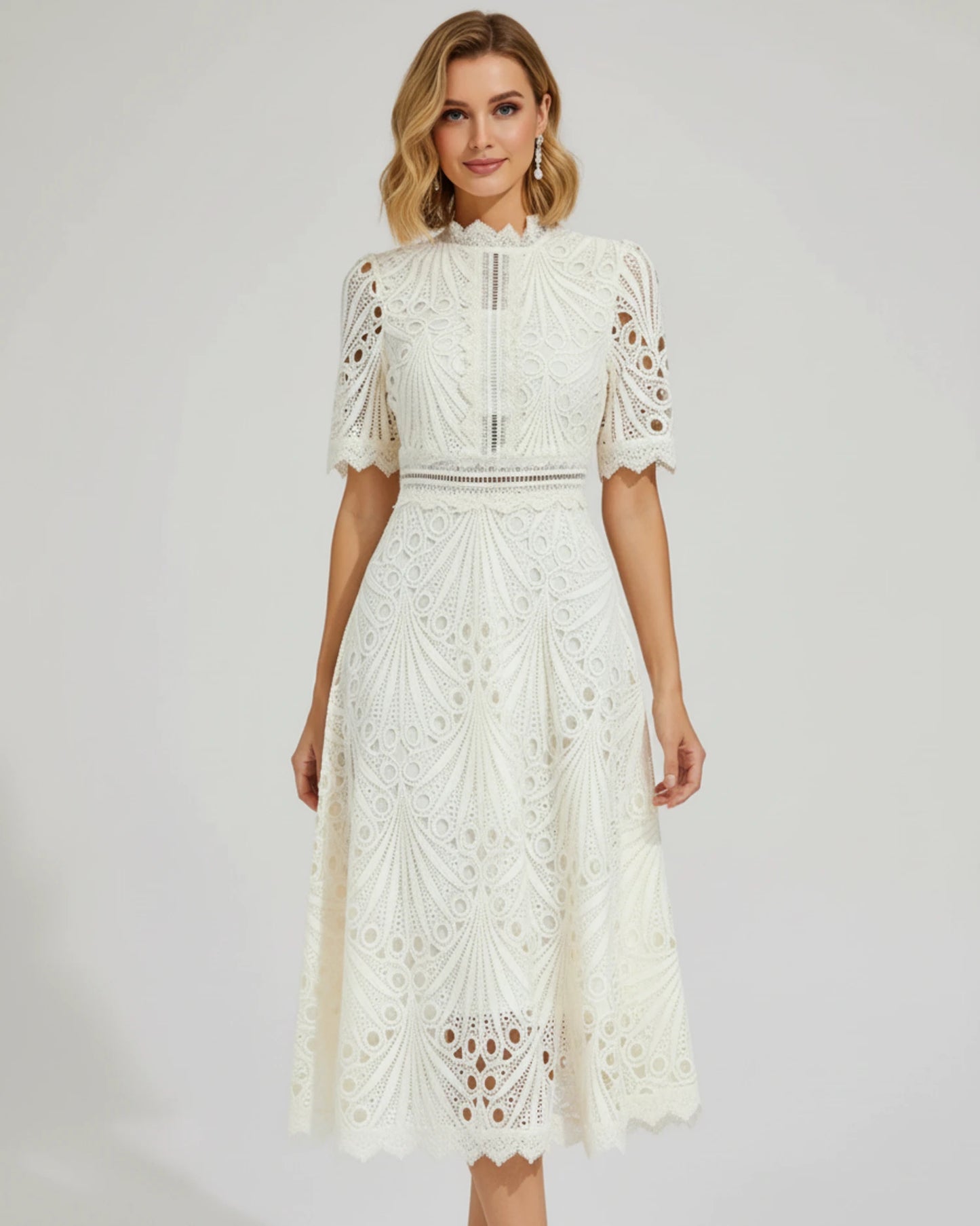 Women's Short Sleeve A-Line Midi Dress image