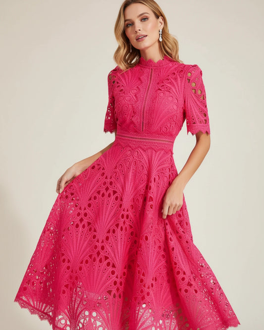 Women's Short Sleeve A-Line Midi Dress image