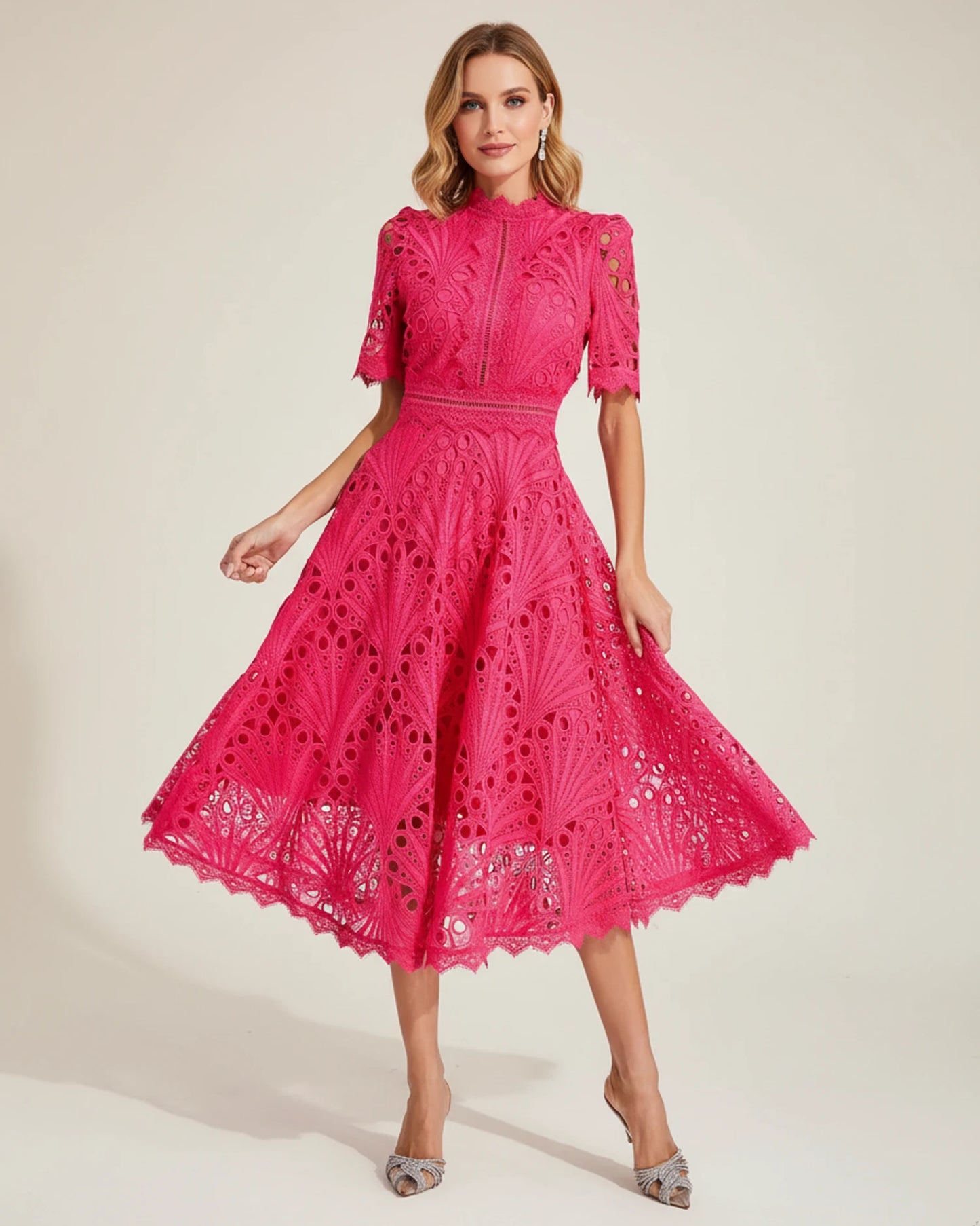 Women's Short Sleeve A-Line Midi Dress image
