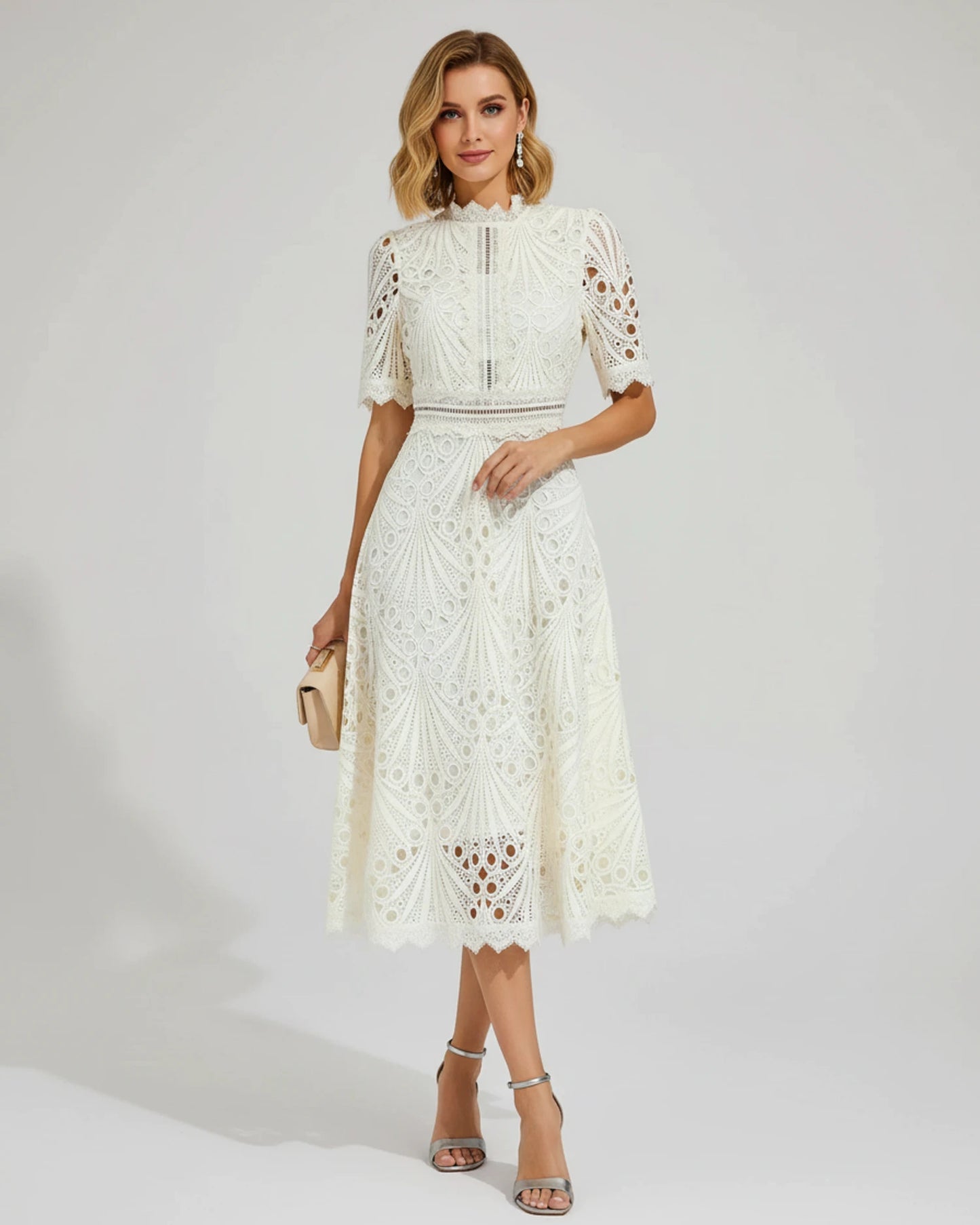 Women's Short Sleeve A-Line Midi Dress image