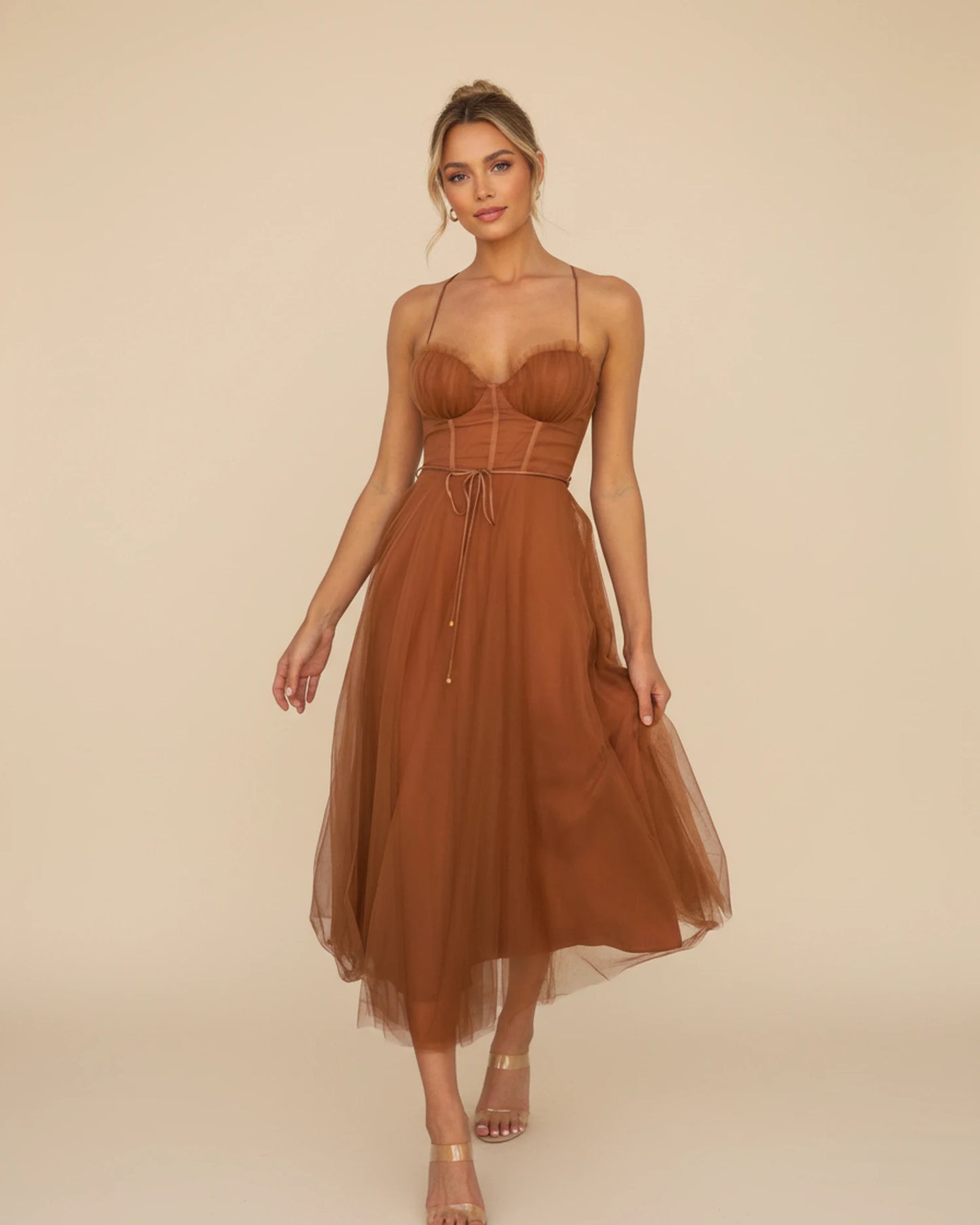 Women's Spaghetti Strap A-Line Midi Dress image