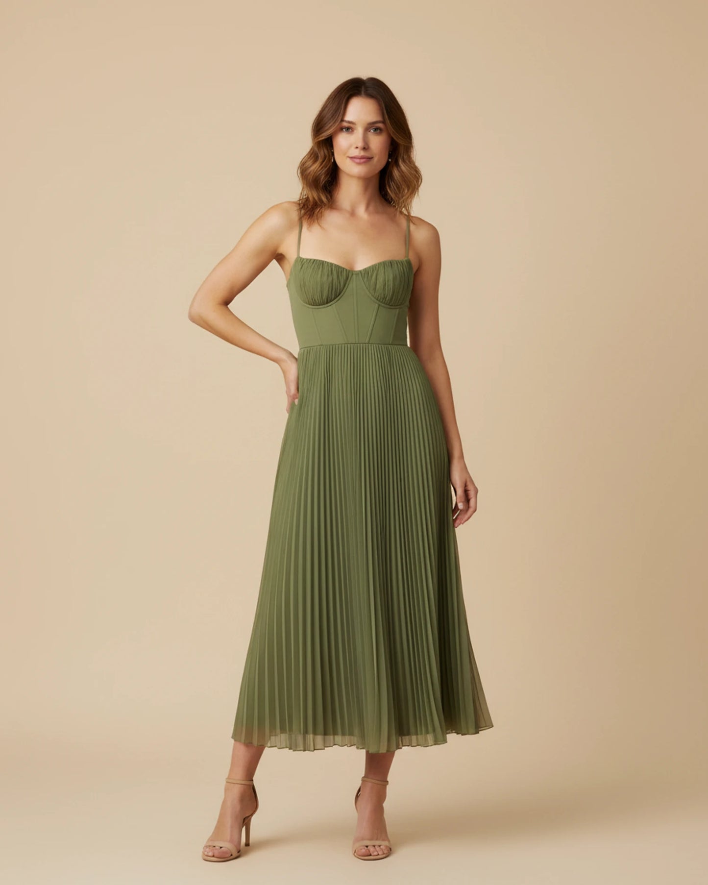 Women's Spaghetti Strap A-Line Midi Dress image