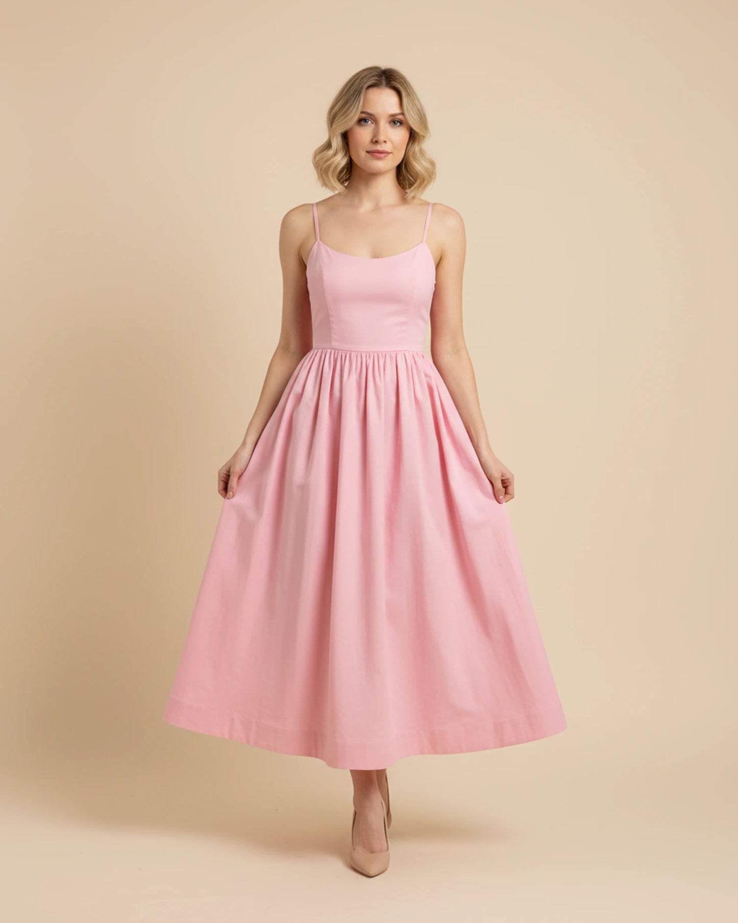 Women's Spaghetti Strap A-Line Midi Dress image