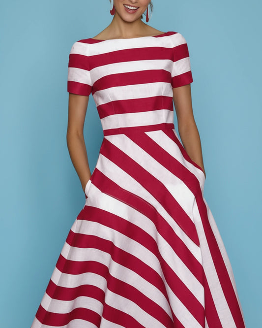 Women's Striped A-Line Midi Dress image