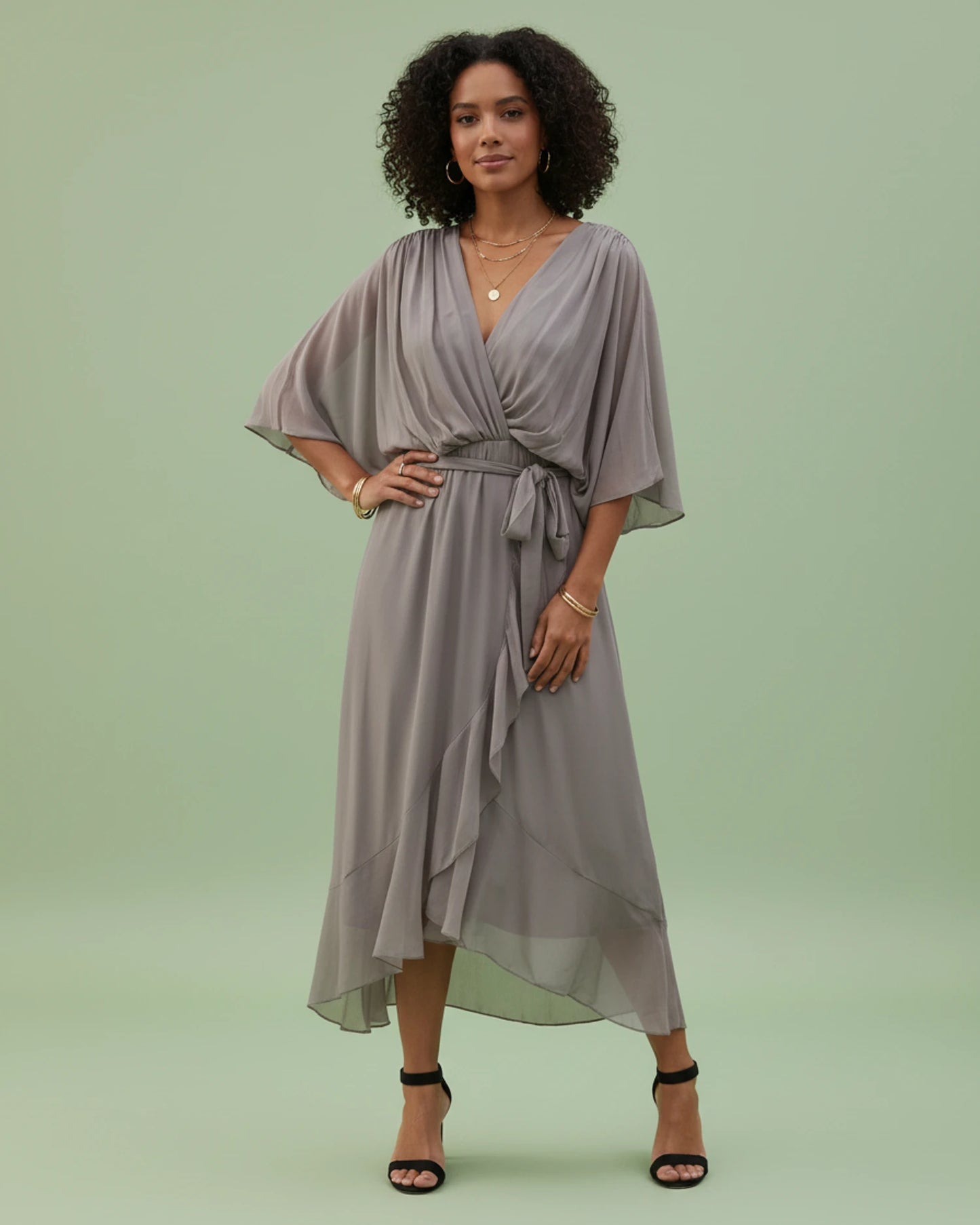 Women's V-Neck Wrap Midi Dress image