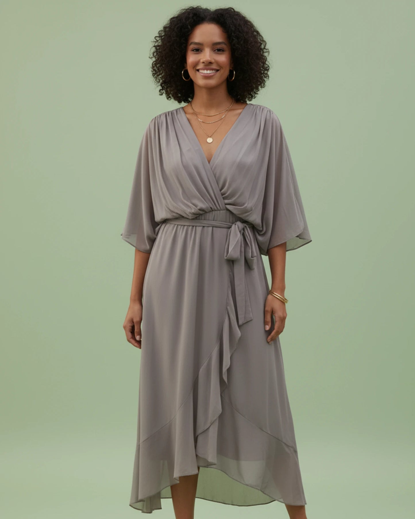 Women's V-Neck Wrap Midi Dress image
