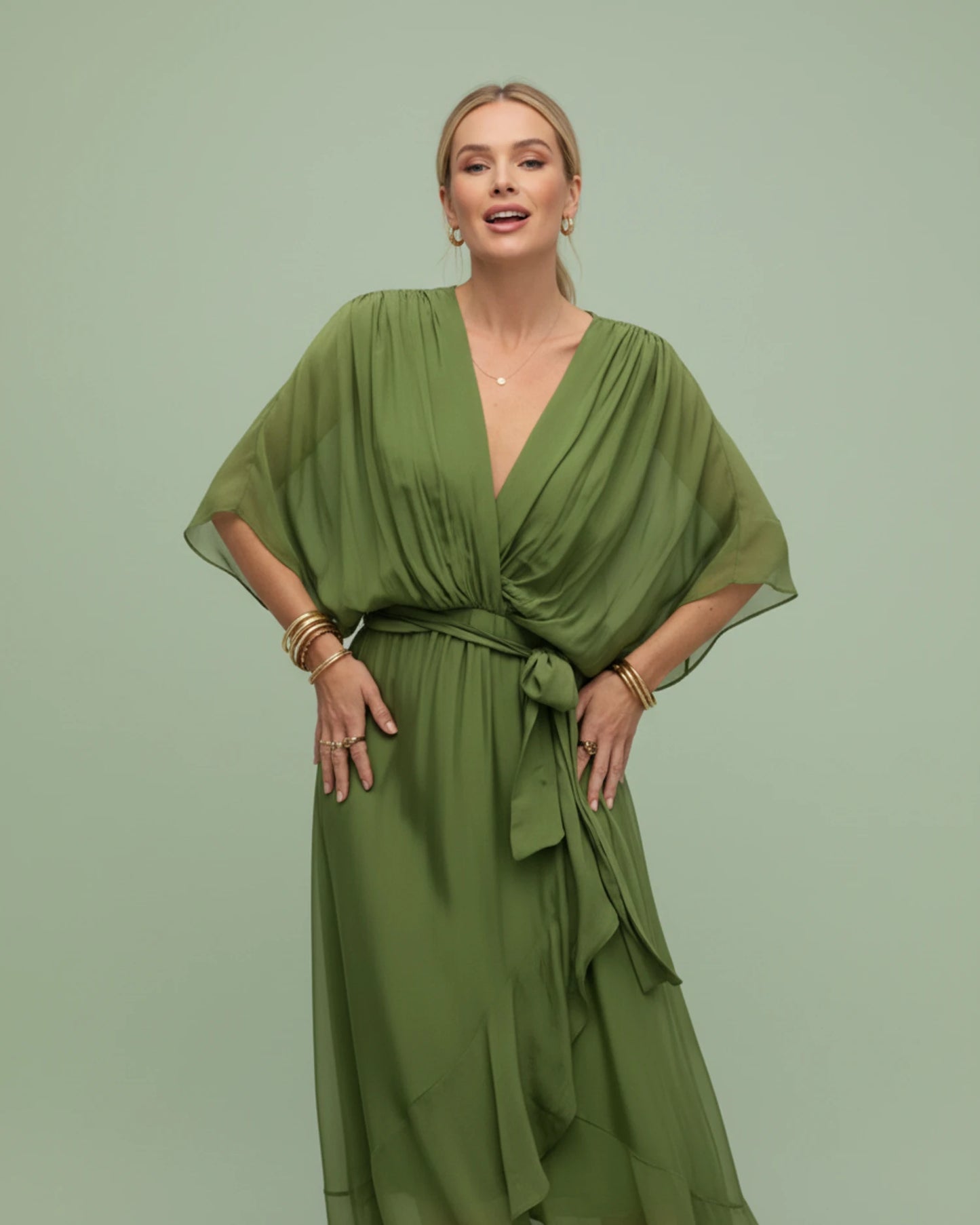 Women's V-Neck Wrap Midi Dress image