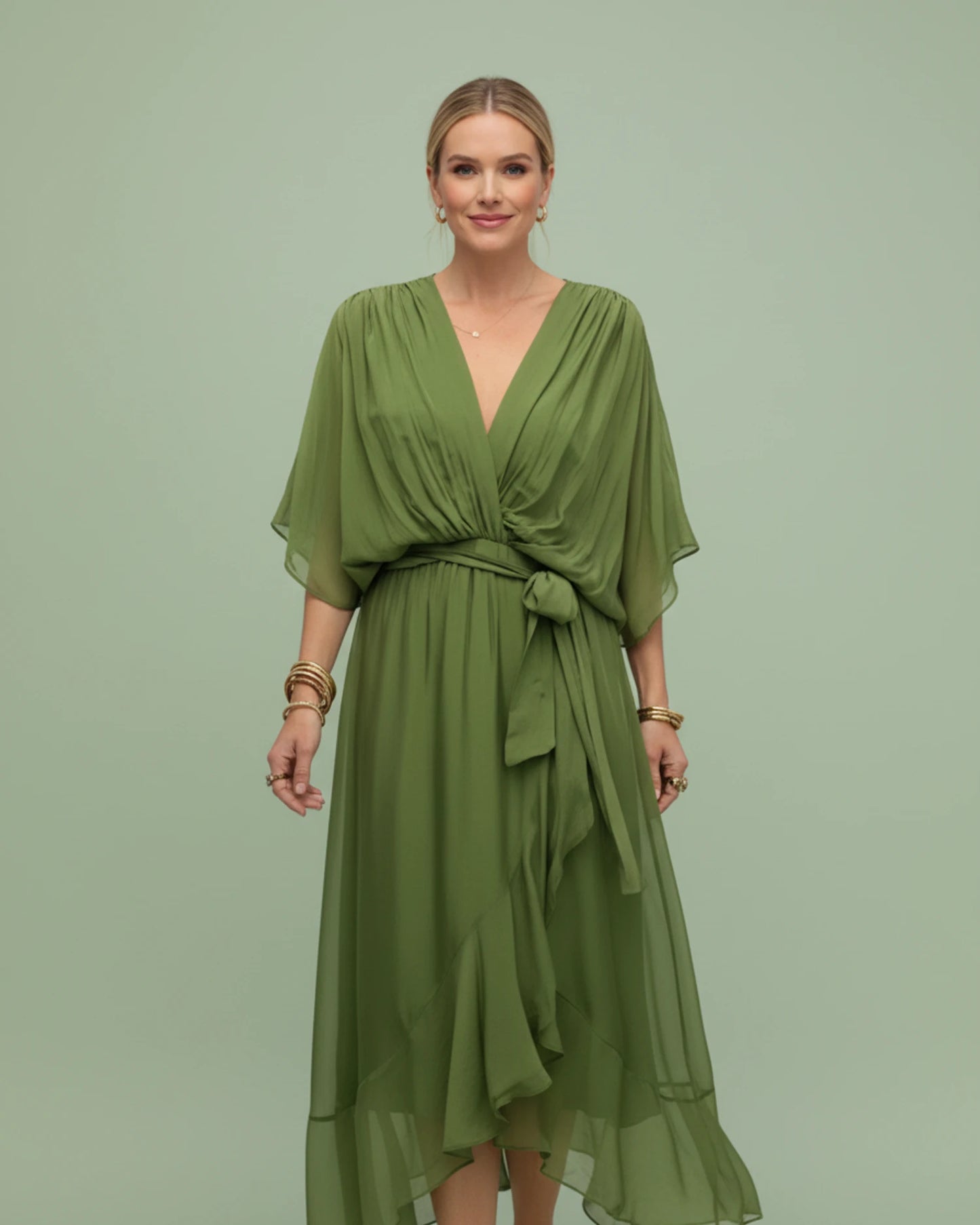 Women's V-Neck Wrap Midi Dress image