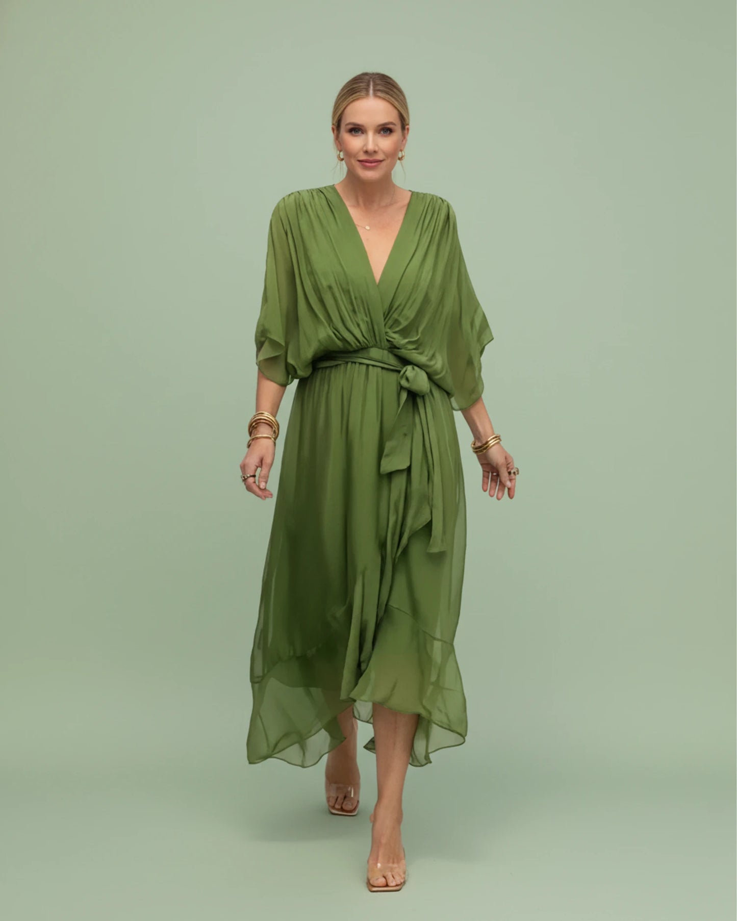 Women's V-Neck Wrap Midi Dress image
