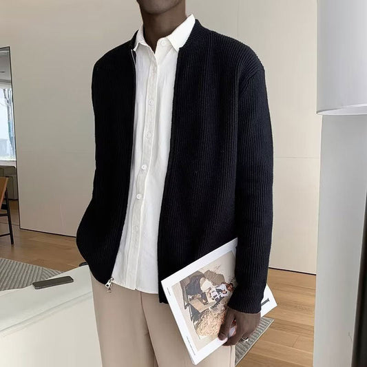 Image of Aaron | Men's Full-Zip Ribbed Sweater