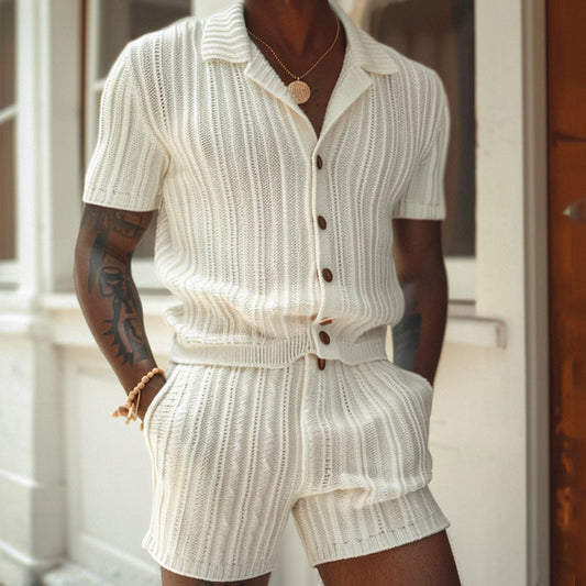 Image of Dwayne | Men's Button-Down Knit Short Set