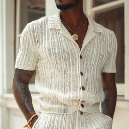 Image of Dwayne | Men's Button-Down Knit Short Set