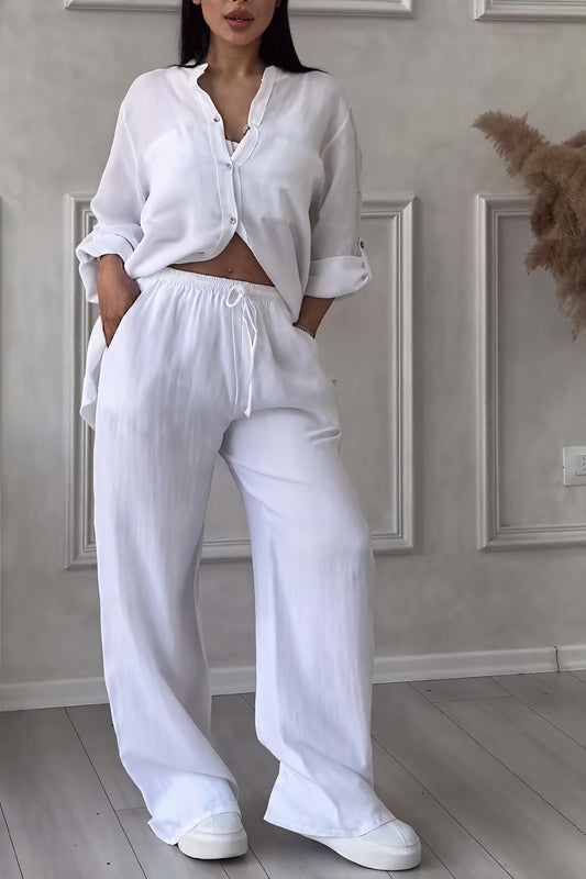 Image of Fiona | Women's Button-Down Wide Leg Pant Set