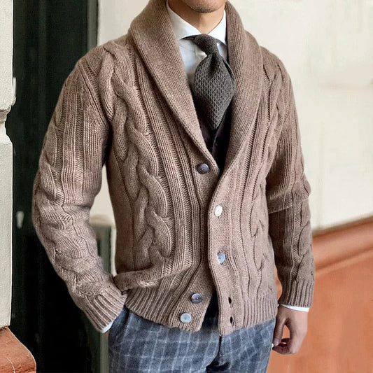 Image of Griffin | Men's Shawl Collar Cable Knit Sweater