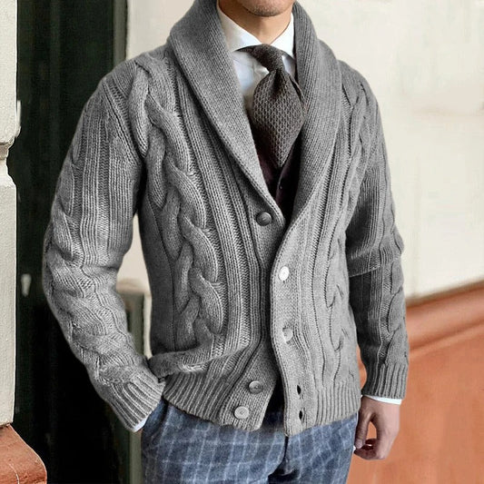 Image of Griffin | Men's Shawl Collar Cable Knit Sweater