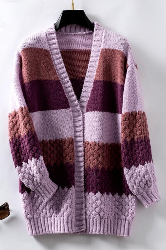 Image of Leanne | Women's Oversized Long Sleeve Striped Cardigan