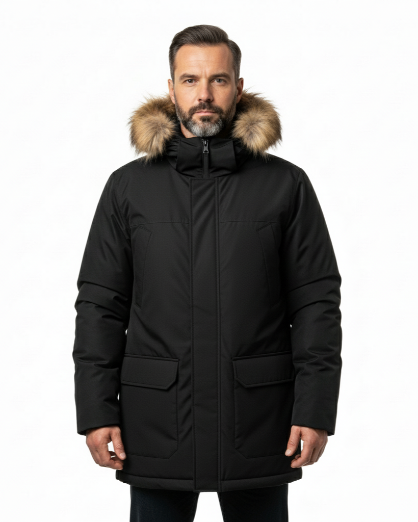Men's Insulated Winter Parka with Faux Fur Trim Hood