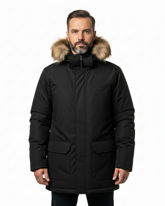 Men's Insulated Winter Parka with Faux Fur Trim Hood
