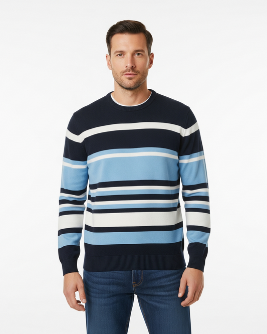 Men's Striped Crew Neck Long Sleeve Sweater