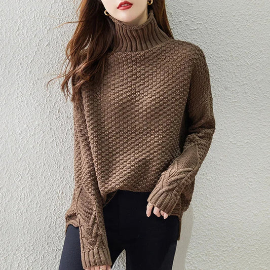 Image of Peggy | Women's Turtleneck Textured Knit Sweater
