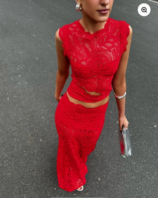 Image of Sally | Women's Sleeveless Lace Two-Piece Set