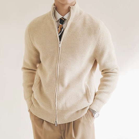 Image of Sebastian | Men's Zip-Up Ribbed Knit Sweater