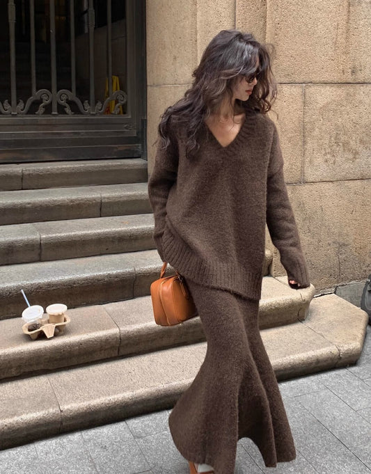 Image of Stephanie | Women's V-Neck Knit Sweater Set