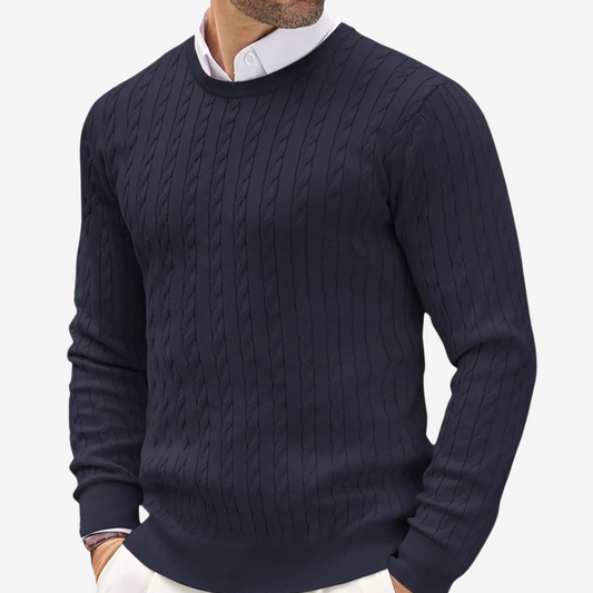 Image of Victor | Men's Crew Neck Cable Knit Sweater