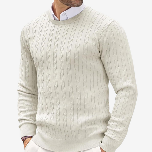 Image of Victor | Men's Crew Neck Cable Knit Sweater