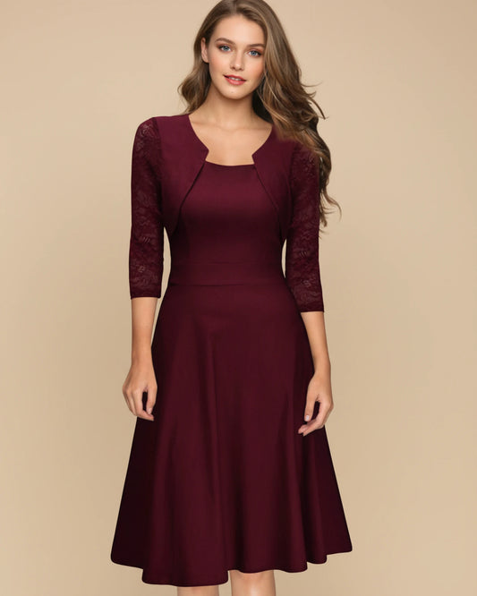 Women's 3/4 Sleeve A-Line Midi Dress image