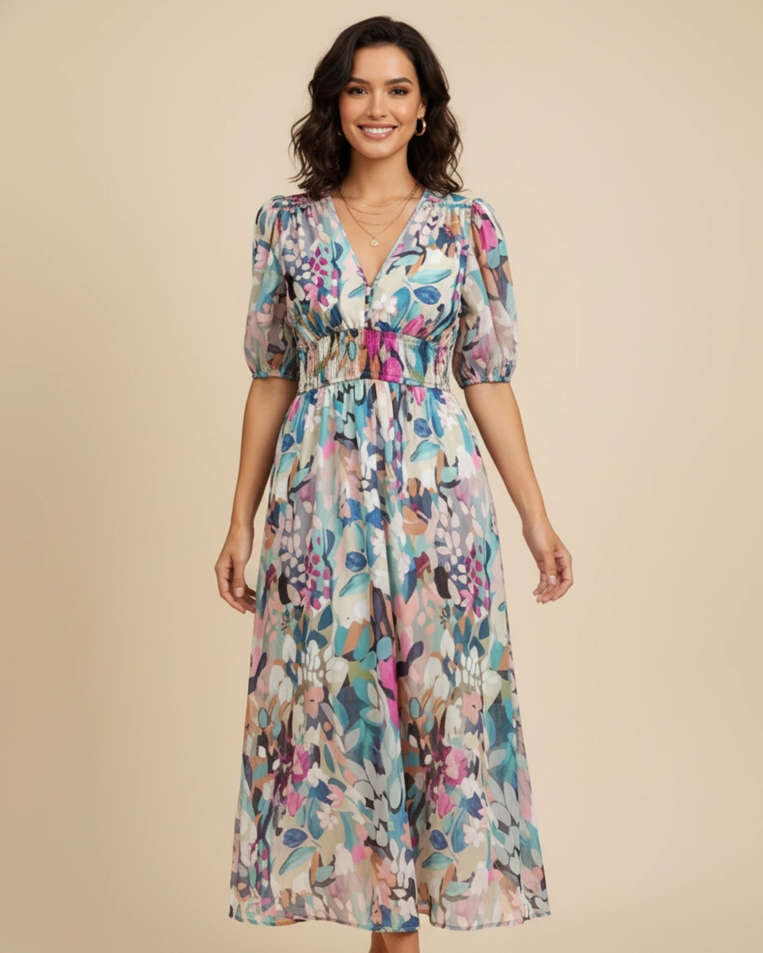 Women's Floral A-Line Midi Dress image