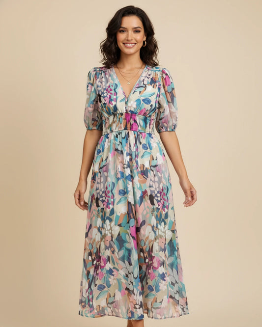Women's Floral A-Line Midi Dress image
