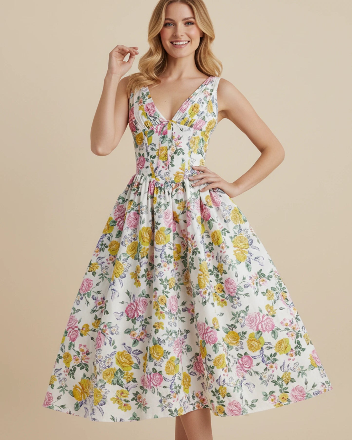 Women's Floral A-Line Midi Dress image