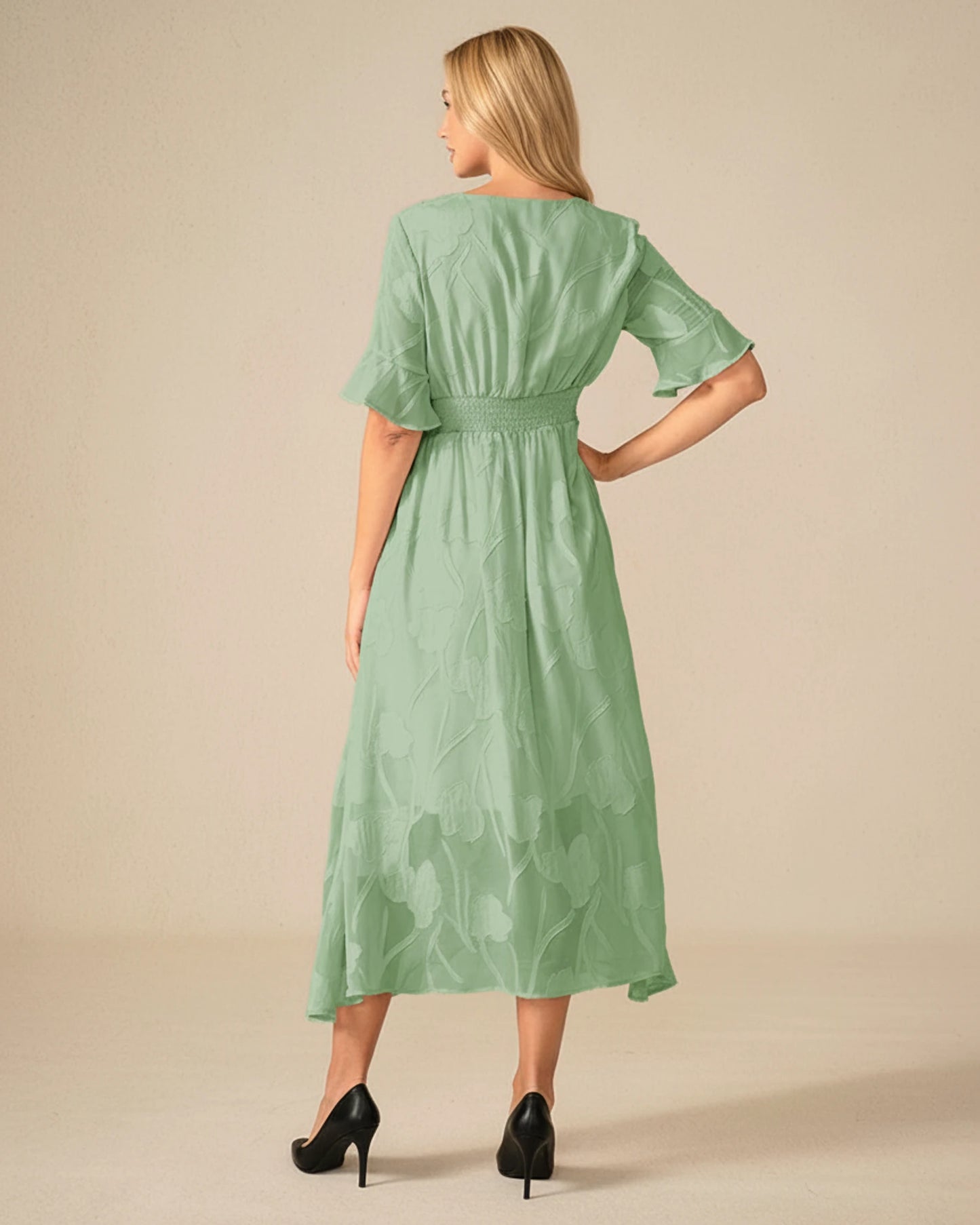 Midi Floral Mesh V-Neck A-Line Dress