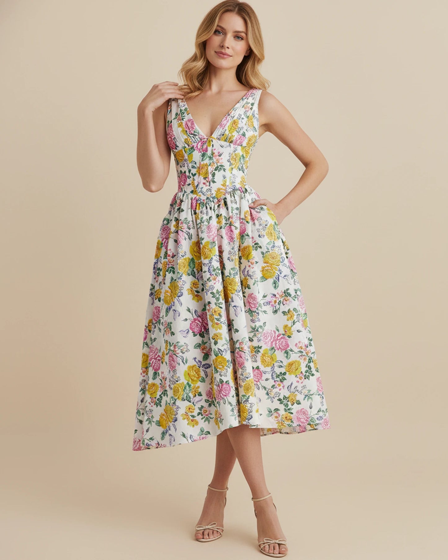 Women's Floral A-Line Midi Dress image