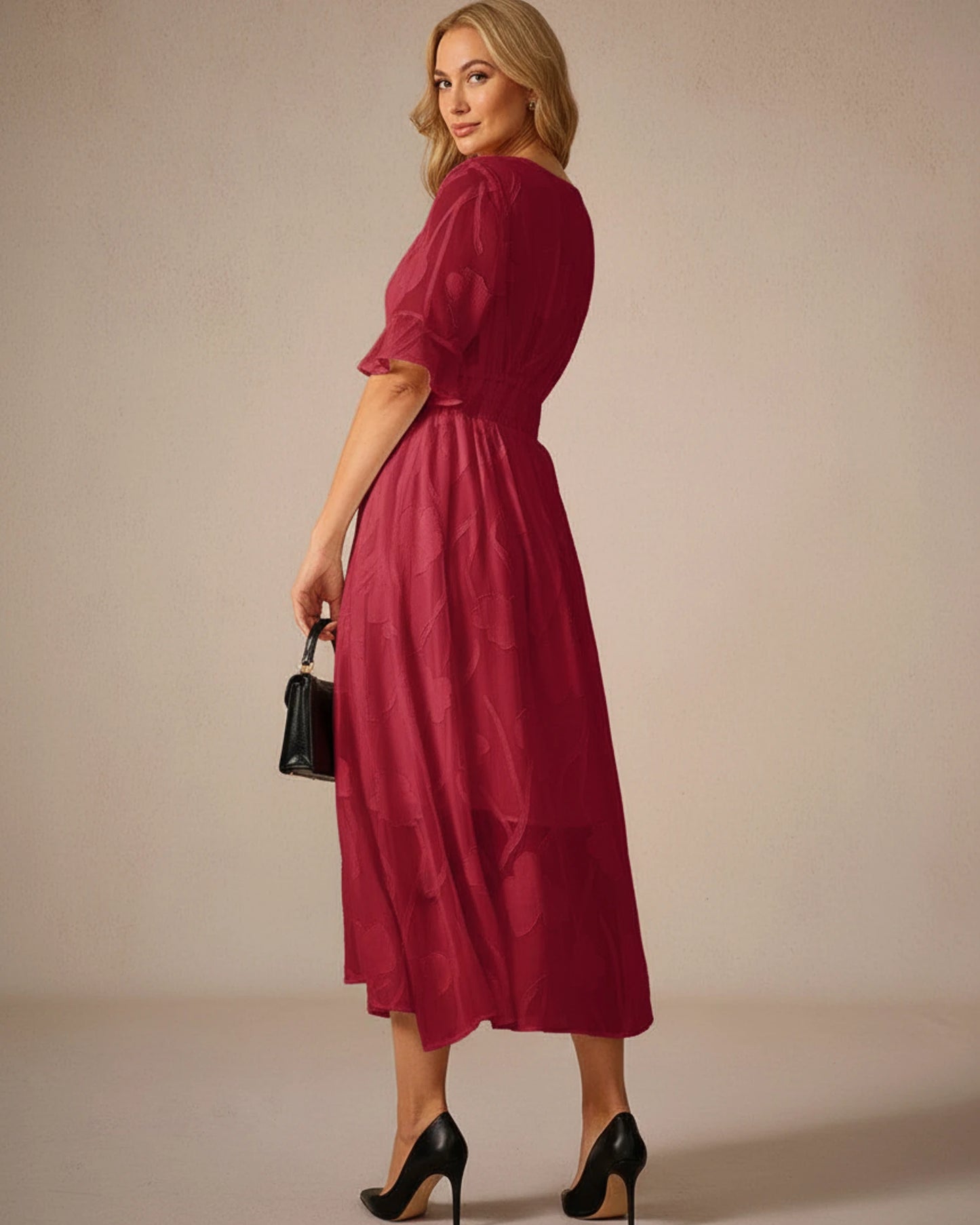 Midi Floral Mesh V-Neck A-Line Dress