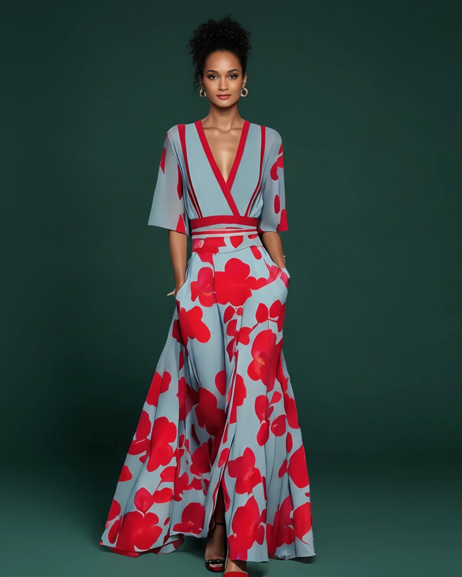 Women's Floral V-Neck Maxi Dress image