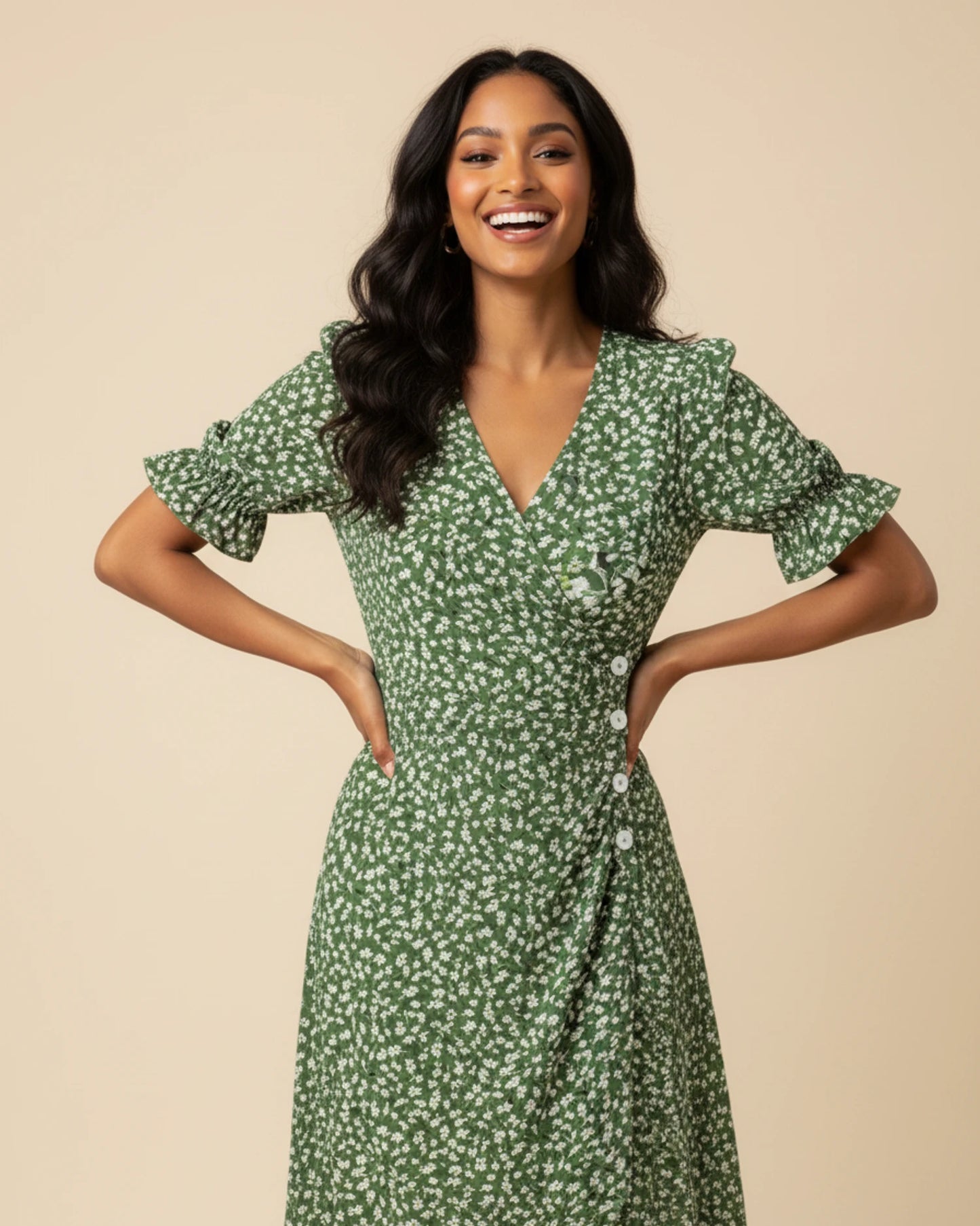 Women's Floral Wrap Midi Dress image