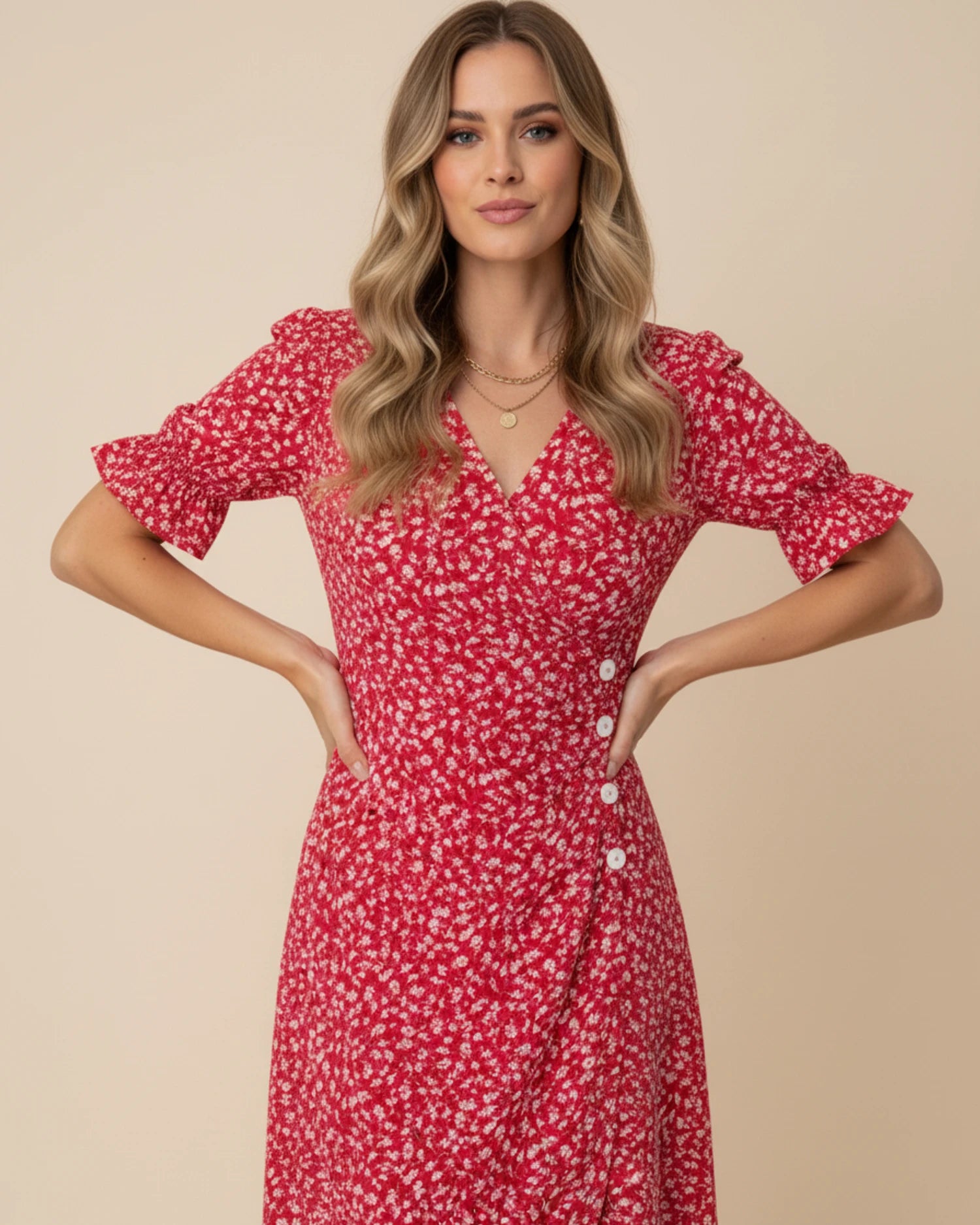 Women's Floral Wrap Midi Dress image