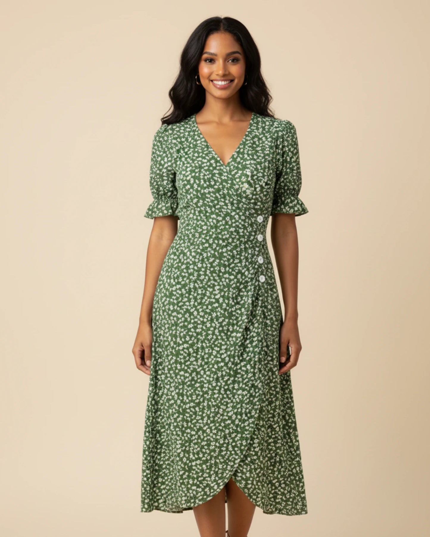 Women's Floral Wrap Midi Dress image