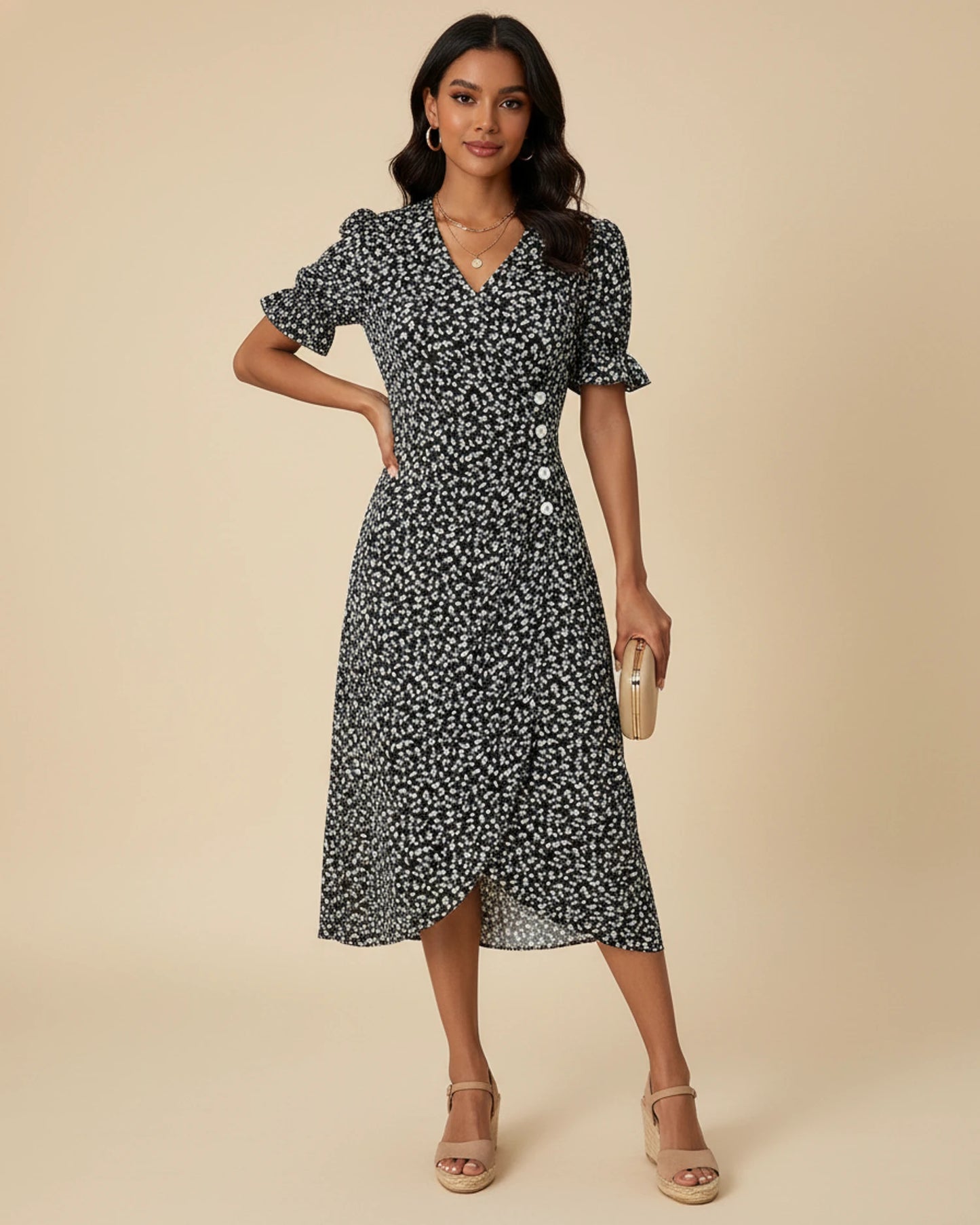 Women's Floral Wrap Midi Dress image