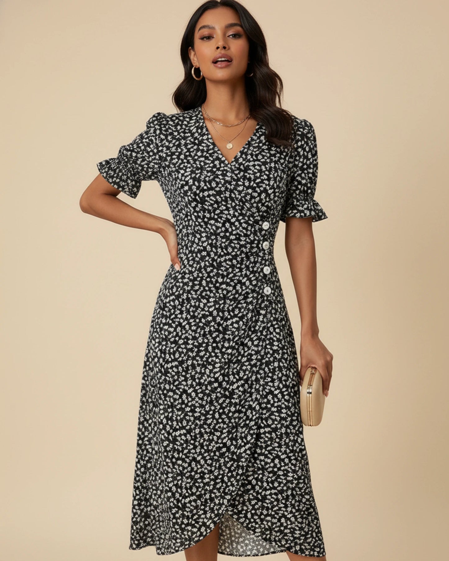 Women's Floral Wrap Midi Dress image